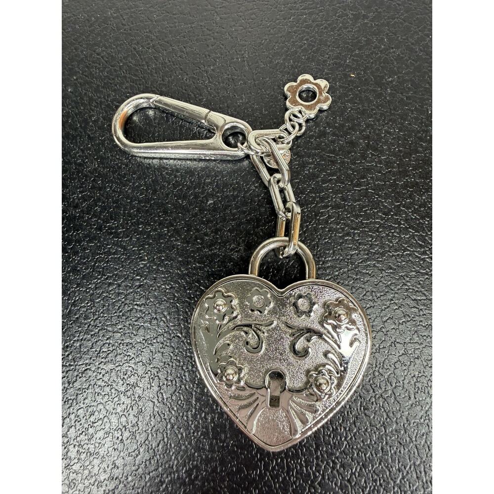 Michael Kors Chunky Metal Heart Lock Charm Silver Bag Keychain